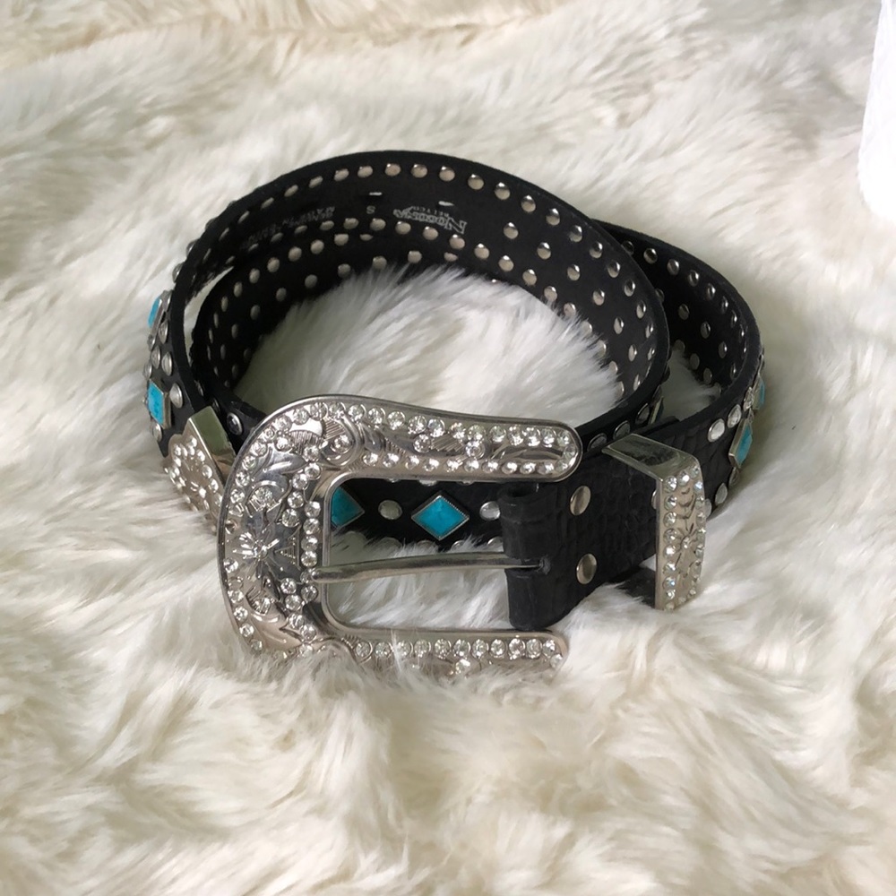 Nocona Turquoise & Rhinestone Leather Western Belt